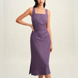 Rihoas Purple Square Neck Slip Midi Dress